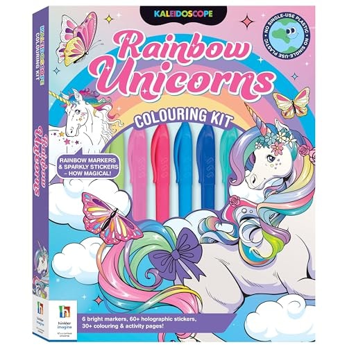 Kaleidoscope Colouring Kit Rainbow Unicorns (paperback)