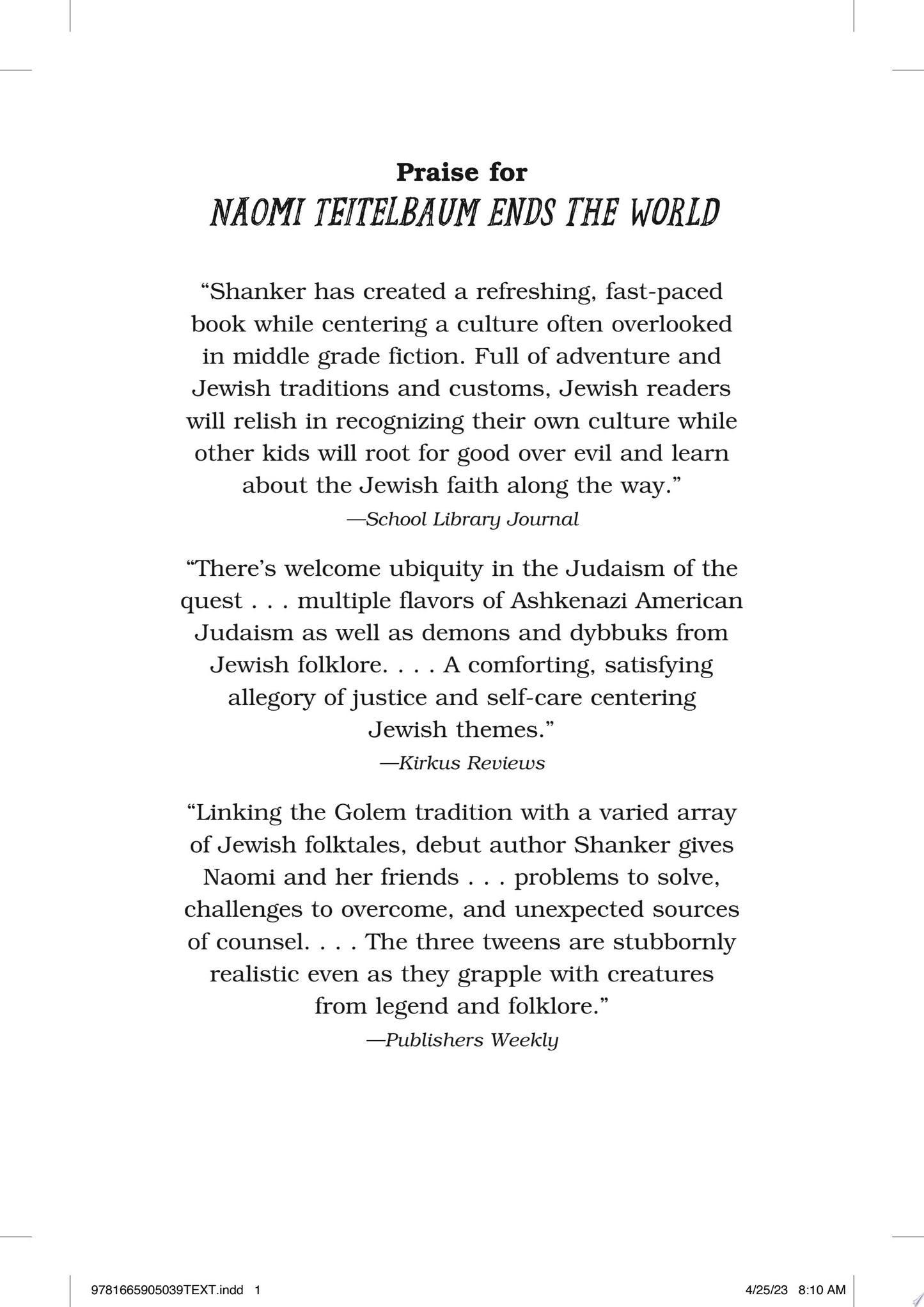 Naomi Teitelbaum Ends the World